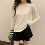 Grey Round Collar Long Sleeve Waffle Knitted Blouse Girls Wear New Lazy Niche Sweaters In Autumn And