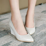 Women Pumps Fashion Wedges Shoes Pointed Toe High Heels Party Shoes Shallow Shoes Woman Black Gray