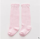1 Pair Spring Autumn Winter Cotton Lace Double Needle Children Breathable Socks Solid Baby Girls Knee Socks