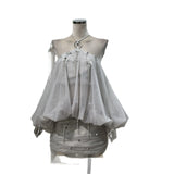 Sexy Diamond Blister Tice With Hanging Neck Heavy Industry Bubble Yarn Braided Chest + Folded Tuxedo Ass Half