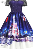 Christmas Costume Party Dress Short Sleeve Vintage Women Winter Xmas Sundress Robe