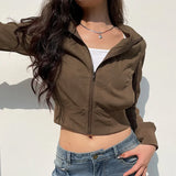 Waist Zipper Jacket Jacket Woman 2025 Autumn Fashion Casual New Top