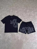 Aesthetic High Street Hip-Hop Printed Letter Short-Sleeved T-Shirt Shorts Men's Summer Tide Brand Leisure Sports