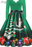 Women Christmas Party Dress Elegant Vinatge Long Sleeve Winter Sundress V Neck New Year Costume Clothing