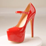 Onlymaker Women Mary Jane Platform Pumps Ankle Strap Stiletto 15~16cm High Heels Dress Buckle Shoes Large Size