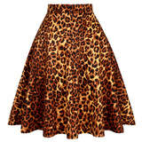 Summer Women Short 50s 60s Skirts Retro Vintage Leopard Printed High Waist School Girls Swing Rockabilly Casual