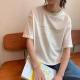 Women O-neck Friends Preppy Cute Printed Summer Leisure Harajuku Chic Streetwear All-match Basic Tops Ins Ulzzang