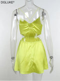 Strap Backless Satin Dress Sexy Cut Out Mini Summer Dresses For Women 2022 Elegant Cowl Neck Party Dress Green