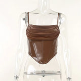 Sexy PU Leather Crop Top Women Fashion Strap Sleeveless Backless Tank Tops Female Skinny Irregular Party Cropped