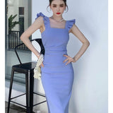 Women Elegant Sleeveless Midi Bodycon Tank Dress Solid Lady Clothing Femme Fashion Robe
