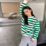 green striped women's sweater high-quality texture, white stripe control must not miss high gram weight fabric spring and