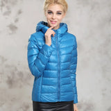 New Spring Autumn Ultra Thin Women Jacket Short Design Hooded Duck Down Coat Female Stand Collar Plus Size