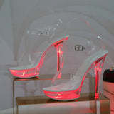 Zingj 34-43 Sexy Super High Heels Luminous Thin Heel Waterproof Platform Sandal Transparent Model Crystal Shoes Wedding
