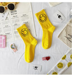 Women's Socks Big Smile Face Mid-calf Length Media Corta Crew Female Cotton Sock Couple