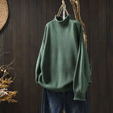 Literary And Art Retro Semi-High-Collar Sweater Women Loose Large Plate Type 2025 Autumn And Winter Casual Knitted Bottom