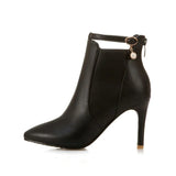 Women Thin High Heel Ankle Boots Fashion Zipper Boots Ladies Pointed Toe Buckle Fall Winter Women Boots Black Yellow White