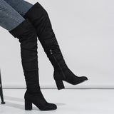 Zingj New Over-The-Knee Boots Soft Face Natural Wrinkle Thick Heel Outdoor Street T Table Women's Boots 35-42 Yards Count-Outfit