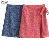 elegant short sexy Lady New one-piece side tied rope print skirt women's printed A-line skirt female mini skirts