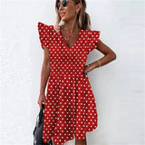 Women Dresses 2022 Women's Ruffles Spring Street Sexy Casual Slim Thin Beach Party O Neck Mini Polka Dots Free