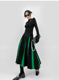 Black Patchwork Long Skirt- Outfit