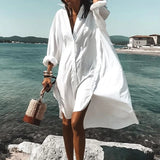 Women Dresses Turn-down Collar Print Casual Long Sleeve Shirt Dress Plus Size Loose Beach Party Vestidos Robe