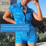 2021 Summer Short Sleeve Bodycon Romper Women Blue Casual Green Bodysuit V Neck Sexy Fashion