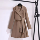Vintage Black Blazer Short Dresses for Women 2023 Autumn New Elegant Slim Long Sleeves Belt Folds Casual Female