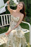 Floral Chiffon Midi-dresses Women Sleeveless Spaghetti Strap Backless Ruffle Dress Elegant Casual Party Ladies