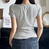 V-Neck Floral Striped Short Sleeve TeeOutfit