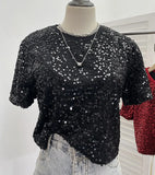 Red Lidg Short-Sleeved T-Shirt Woman 2025 Spring Dresses Loose Lime Bling Blouse