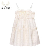 French Broken Flowers Straps Dress Bow Lacing Sleeveless Casual Sexy Fashion Baggy Ruffle Short Skirt Ladies