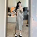 Folded New Denim Print Dress Women's Long Sleeves In The Long Fashion High-End Temperament