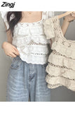 Women Summer New Chic Solid Elegant Sweet Simple Fashion Hollow Out All-match Sexy Design Tender Female Daily Ulzzang