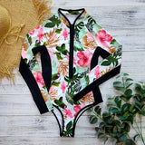 Print One Piece Swimsuit Long Sleeve Swimwear Women Bathing Suit Retro Swimsuit Vintage One-piece Surfing Swim Suits 211-0-Outfit