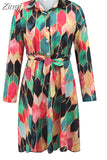 Women Printed Long Sleeve Dress Casual Bandage Mini A-line Dresses Sexy Party Summer Feminias Vestidos Women