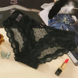 Hollow Out Sexy Dots Transparent Underwear Women Erotic Heart Decoration Panties Floral Lace Briefs Seamless