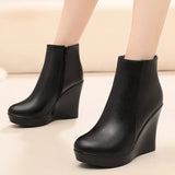 High Heemon Women's Boots Middle-Age Women's Shoes 33 Yards Round Head Waterproof Table Thick-Bottomed Single Boots Plus Velvet Slope And Short Boots