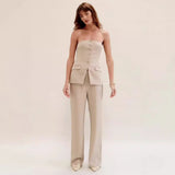 Zingj 2023 New Casual Fashion Suit Button Temperament Strapless Suit Pants-Outfit