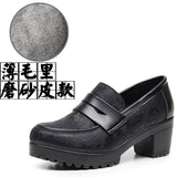 Lefu Shoes Women's Spring And Autumn Women's Shoes Coarse Heel Waterproof Platform British Small Leather Shoes Retro Black One-Legged Single