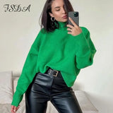 2021 Autumn Winter Green Long Sleeve Pullover Women Knitted Green Fashion Casual Turtleneck Sweater Y2k Loose