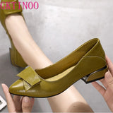 Brand Shoes Thick Heel Ladies Pumps Genuine Leather Pointed Toe Colorful Square Heels Party Handmade Shoes