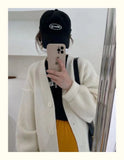 Zingj Wind Pure Color V Collar Autumn Winter Korean Version Loose Single Breasted Large Pocket Sweater Coat Add Thick Knit Cardigan Female-Outfit