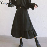 summer New Black Long Pleated Skirt Women White High Waist Irregular Skirt Big Swing Midi Skirt Gothic Streetwear