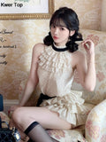 Fashion Polka Dot Pleated Shirt 2 Piece Set Women Summer Sweet Tower Skirt + Sleeveless Chiffon Tops Outfits Y2K