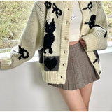 Bow Printed Knitted Cardigan- Outfit
