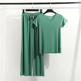 Home Clothes 2 Pieces Set Lady Home Suit Summer Women Lounge Wear Autumn Loose Homewear Suit for Women Pajamas Pants