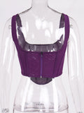 Mesh Square Neck Corset Top-Outfit