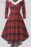 Christmas Costume Party Dress Women Long Sleeve Deep V-neck Vintage Elegant Winter Dress New Year Holiday