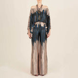 2025 New Set Women's Printed Round-Neck Loose Bat Sleeves Wide Leg Trousers Fashion