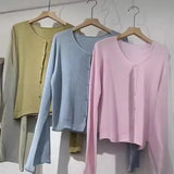 Spring And Autumn New Korean Simple Knitted Cardigan Omnipotent Solid Color V-Neck Long-Sleeved